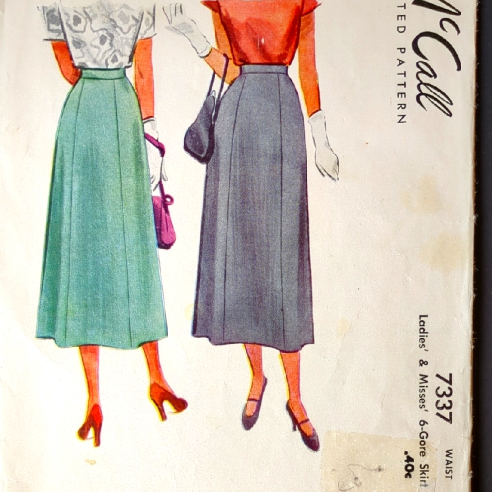Vintage 40s McCall 7337 Skirt Sewing Pattern Waist 28